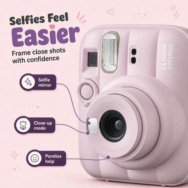Alt view image 4 of 7 - Instax Mini 13 Instant Camera Candy Pink + MiniMate Accessory Bundle with Custom Case + Fuji Instax Film Value Pack (40 Sheets) & Photo Album