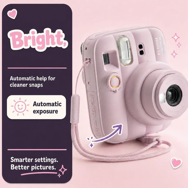 Alt view image 5 of 7 - Instax Mini 13 Instant Camera Candy Pink + MiniMate Accessory Bundle with Custom Case + Fuji Instax Film Value Pack (40 Sheets) & Photo Album