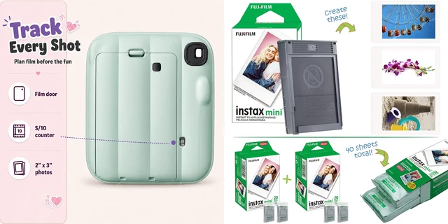 Alt view image 3 of 7 - Instax Mini 13 Instant Camera Lagoon Green + MiniMate Accessory Bundle with Custom Case + Fuji Instax Film Value Pack (40 Sheets) & Photo Album