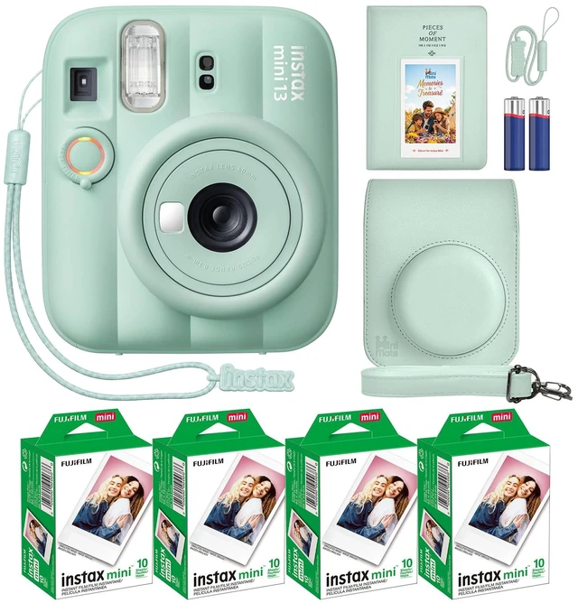 Main image of Instax Mini 13 Instant Camera Lagoon Green + MiniMate Accessory Bundle with Custom Case + Fuji Instax Film Value Pack (40 Sheets) & Photo Album