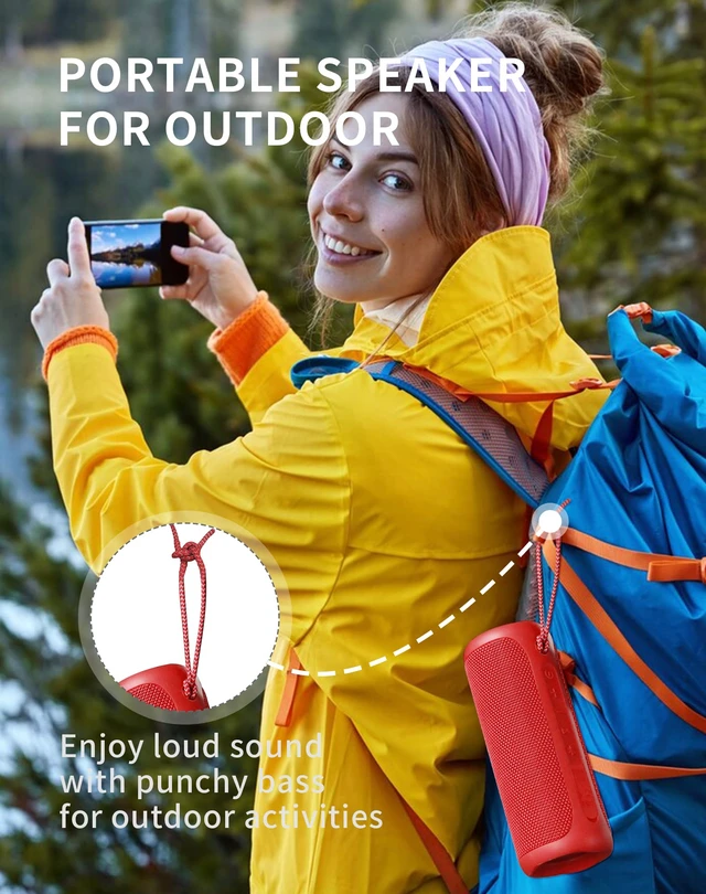 Alt view image 5 of 7 - Portable Bluetooth Speaker, Waterproof IPX7, 25W Loud Wirelss Speaker Big Audio and Punchy Bass, LED Light with TWS Pairing, 16H Playtime, Outdoor for Party, Beach, Travel, Girls Gifts - Red