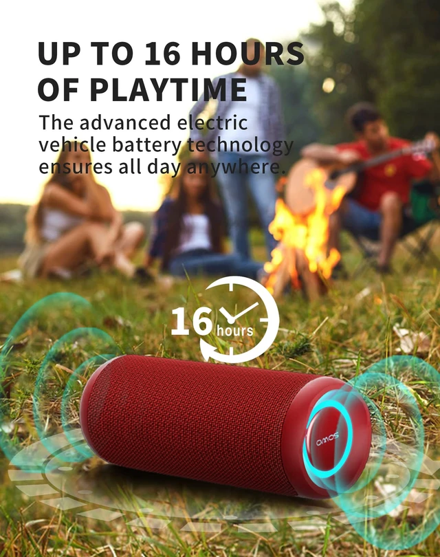 Alt view image 6 of 7 - Portable Bluetooth Speaker, Waterproof IPX7, 25W Loud Wirelss Speaker Big Audio and Punchy Bass, LED Light with TWS Pairing, 16H Playtime, Outdoor for Party, Beach, Travel, Girls Gifts - Red