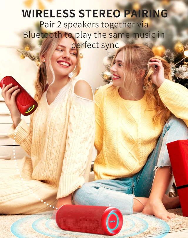 Alt view image 7 of 7 - Portable Bluetooth Speaker, Waterproof IPX7, 25W Loud Wirelss Speaker Big Audio and Punchy Bass, LED Light with TWS Pairing, 16H Playtime, Outdoor for Party, Beach, Travel, Girls Gifts - Red