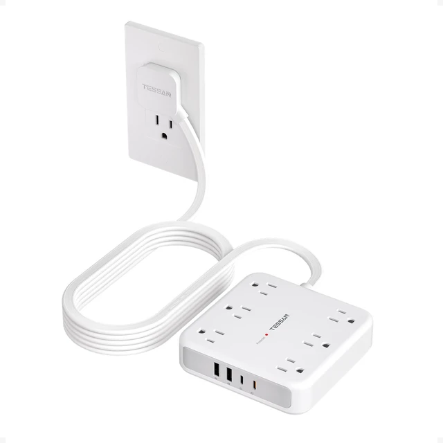 Main image of Surge Protector Power Strip, 10Ft Flat Plug Extension Cord, Grey 6 Outlets and 4 USB Ports (2 USB C), 2100 Joules Surge Protection, Outlet Extender for Home, Office, Dorm Room Essentials