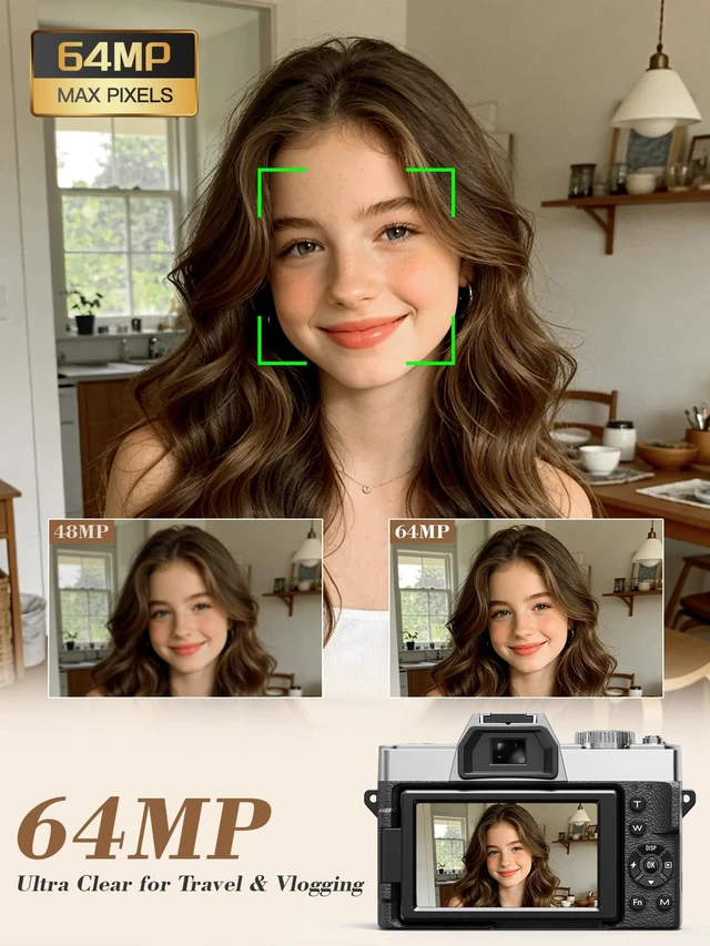 Alt view image 2 of 7 - True 5K 64MP Digital Camera for Photography(Silver) Autofocus & Anti-Shake,16X Zoom,WiFi,Wide-Angle Macro Lens,32GB TF Card,Vlogging Camera for YouTube & Travel