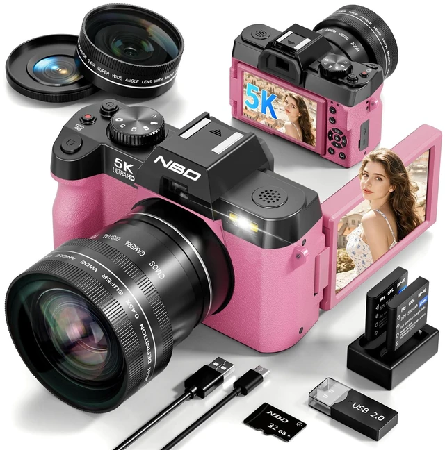 Main image of True 5K 64MP Digital Camera for Photography (Hot Pink) Autofocus & Anti-Shake,16X Zoom,WiFi,Wide-Angle Macro Lens,32GB TF Card,Vlogging Camera for YouTube & Travel