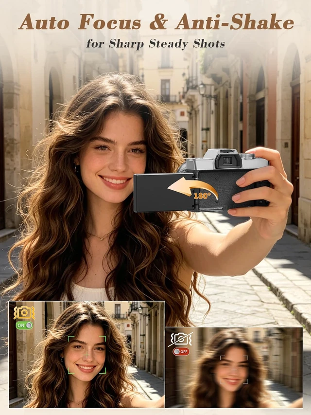 Alt view image 7 of 7 - True 5K 64MP Digital Camera for Photography(Silver) Autofocus & Anti-Shake,16X Zoom,WiFi,Wide-Angle Macro Lens,32GB TF Card,Vlogging Camera for YouTube & Travel