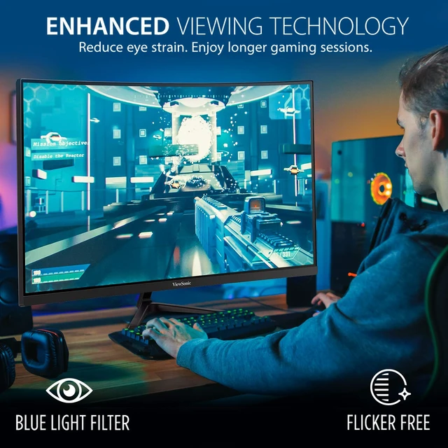 Alt view image 5 of 7 - VX3218-PC-MHD 32 Inch 1080p Curved Gaming Monitor, 180Hz, 1ms FreeSync Premium, HDR10, 1500R Curve, Dual Speakers, HDMI, DisplayPort, Eye Care, PS5, Xbox, PC, Anti Glare, Immersive Play