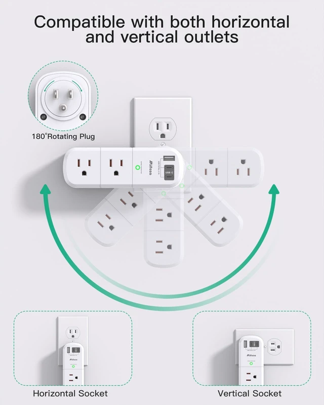 Alt view image 2 of 6 - PD20W USB Outlet Extender with Rotating Plug, 6 AC Multi Plug Wall Outlets 3 USB Ports, 3-Sided Swivel Power Strip Spaced Splitter for Home, Travel Essentials, White
