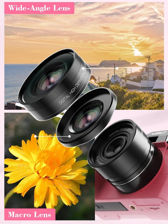 Alt view image 6 of 7 - True 5K 64MP Digital Camera for Photography (Hot Pink) Autofocus & Anti-Shake,16X Zoom,WiFi,Wide-Angle Macro Lens,32GB TF Card,Vlogging Camera for YouTube & Travel