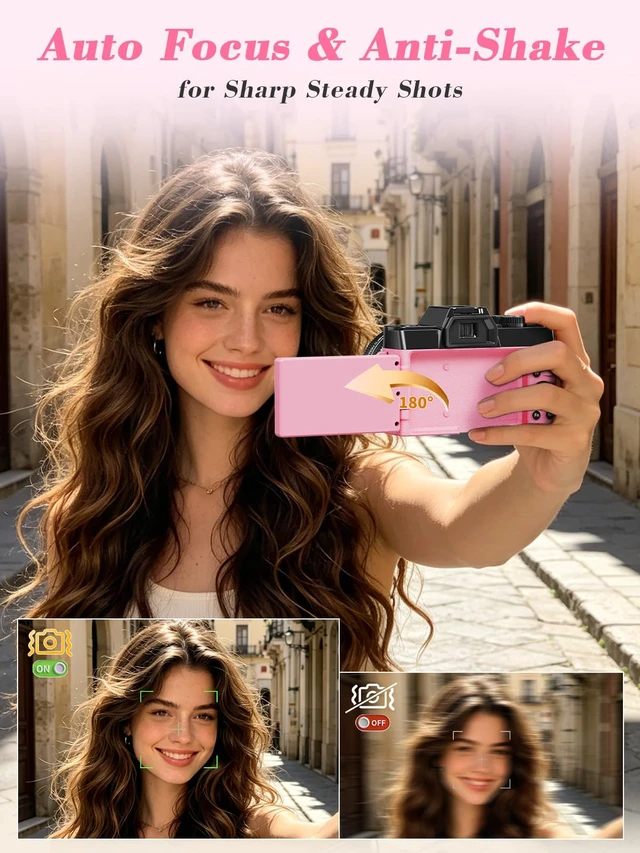Alt view image 7 of 7 - True 5K 64MP Digital Camera for Photography (Hot Pink) Autofocus & Anti-Shake,16X Zoom,WiFi,Wide-Angle Macro Lens,32GB TF Card,Vlogging Camera for YouTube & Travel