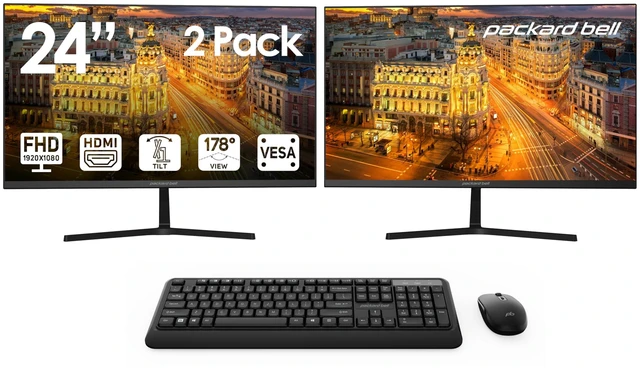 Main image of airFrame 24" FHD Monitors + Wireless Keyboard & Mouse, VESA Mount Compatible, HDMI/VGA, Tilt, Slim Bezel, for Home, Office, Light Gaming 2 Pack
