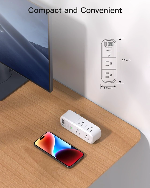 Alt view image 5 of 6 - PD20W USB Outlet Extender with Rotating Plug, 6 AC Multi Plug Wall Outlets 3 USB Ports, 3-Sided Swivel Power Strip Spaced Splitter for Home, Travel Essentials, White