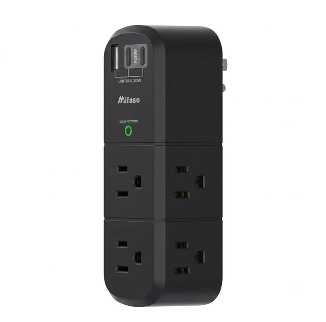 Main image of PD30W USB Outlet Extender with Rotating Plug 6 AC Multi Plug Wall Outlets and 3 USB Ports, 3-Sided Swivel Power Strip Spaced Splitter for Home, Travel Essentials, Black