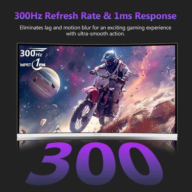 Alt view image 2 of 7 - Z-Edge 27" White Curved Gaming Monitor, FHD 300Hz 240Hz Computer Screen FHD Monitor Gaming with MPRT 1ms, 1500R Curved, FreeSync, 16.7M Colors, UG27H White Monitor Frameless, 2X DP & 2X HDMI