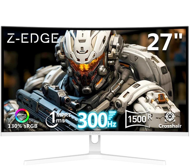 Main image of Z-Edge 27" White Curved Gaming Monitor, FHD 300Hz 240Hz Computer Screen FHD Monitor Gaming with MPRT 1ms, 1500R Curved, FreeSync, 16.7M Colors, UG27H White Monitor Frameless, 2X DP & 2X HDMI