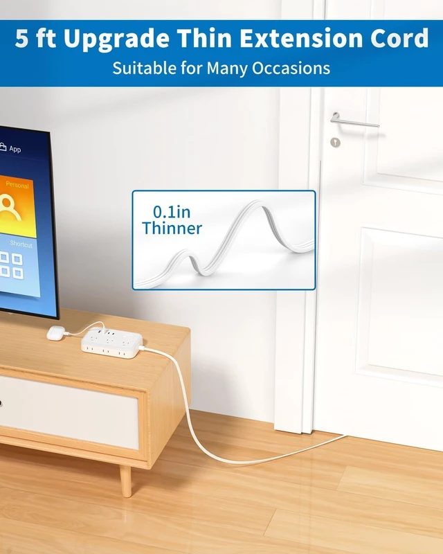Alt view image 5 of 7 - Surge Protector Power Strip with 6 Outlets 4 USB Port, 5 Ft Flat Plug Extension Cord Outlet Extender, White Extension Cord with Multiple Outlets for Indoor, Home, Office Supplies, Dorm Room Essentials