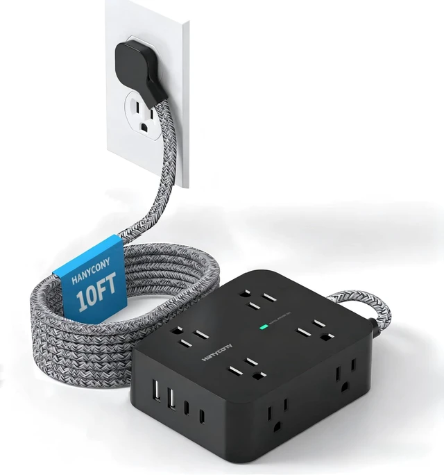 Main image of 10Ft Surge Protector Power Strip, 8 Outlet 4 USB Ports(2 USB C), 1080J Ultra-Thin Flat Plug, Wall Mount Charging Station, Ideal Desk Extension for Home Office, College Dorm Essentials