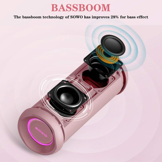Alt view image 2 of 7 - Outdoor Wireless Portable Bluetooth Speaker, Waterproof Speaker - Pink 25W Loud Sound, Bassboom Technology, IPX7, TWS Pairing, Built-in Mic, 16H Playtime with Lights for Pool, Beach, Gift