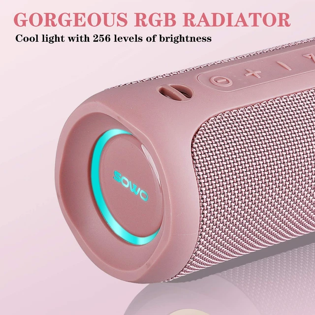 Alt view image 4 of 7 - Outdoor Wireless Portable Bluetooth Speaker, Waterproof Speaker - Pink 25W Loud Sound, Bassboom Technology, IPX7, TWS Pairing, Built-in Mic, 16H Playtime with Lights for Pool, Beach, Gift