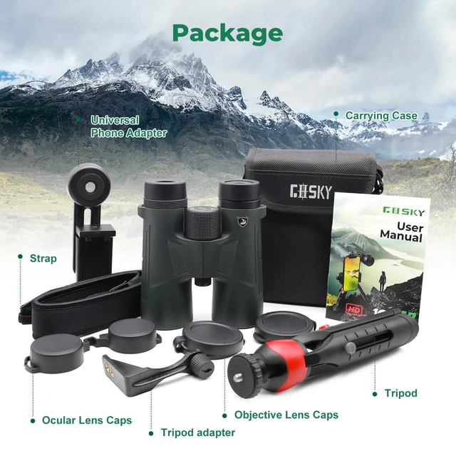 Alt view image 6 of 6 - 10x42 Binoculars for Adults High Powered with Phone Adapter & Tripod Super Bright, BAK4 Prism, IPX7 Waterproof, for Bird Watching Hunting Cruise Safari Travel Outdoor Sports Concert