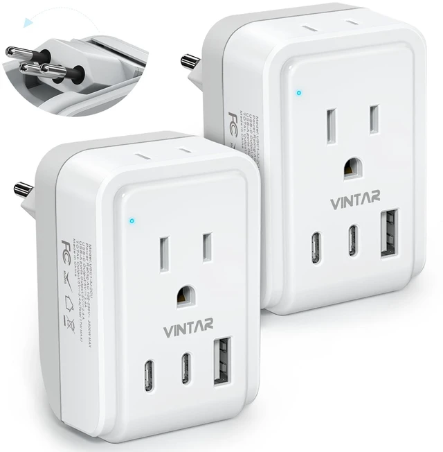 Main image of Switzerland Travel Plug Adapter, Foldable Type J Adapter, 2 Pack 2 AC Outlets, 3 USB Ports (2 USB C) for US to Switzerland Rwanda Liechtenstein