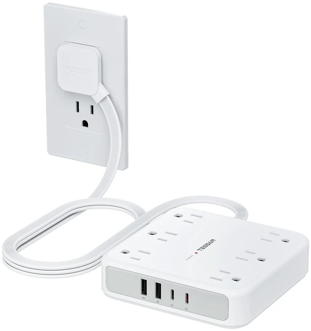 Main image of Surge Protector Power Strip, 5Ft Flat Plug Extension Cord, Grey 6 Outlets and 4 USB Ports (2 USB C), 2100 Joules Surge Protection, Outlet Extender for Home, Office, Dorm Room Essentials