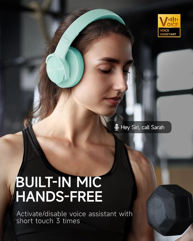 Alt view image 2 of 7 - B8 Wireless Bluetooth Headphones, 120H Playtime, 3EQ Modes, Cyan Over-Ear, Built-in Microphone, Multipoint Connection, Foldable, Button & Touch Controls, for Travel Home Office Phone PC