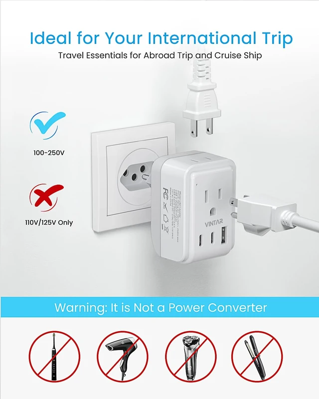 Alt view image 6 of 6 - Switzerland Travel Plug Adapter, Foldable Type J Adapter, 2 Pack 2 AC Outlets, 3 USB Ports (2 USB C) for US to Switzerland Rwanda Liechtenstein