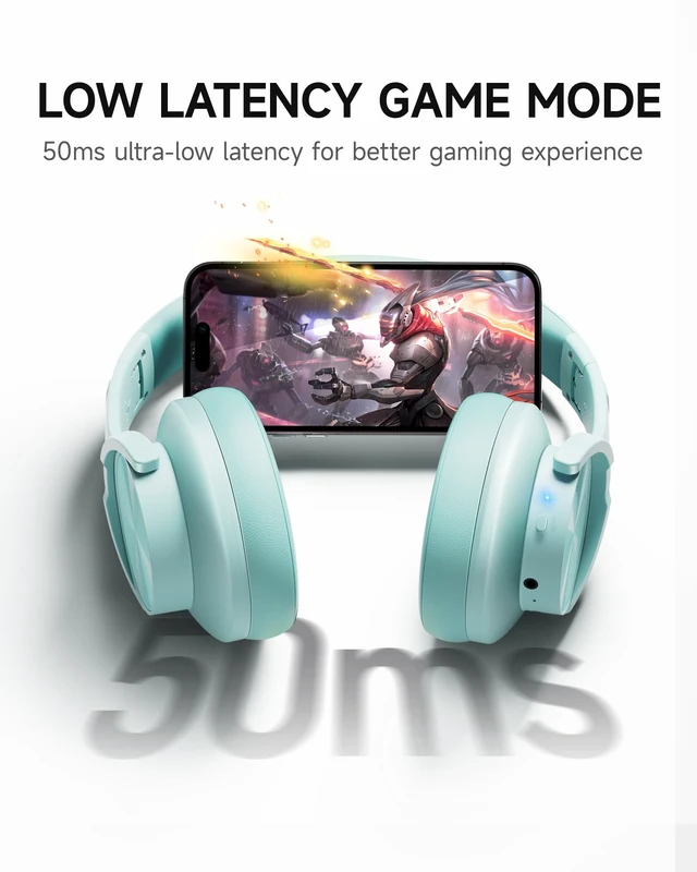 Alt view image 7 of 7 - B8 Wireless Bluetooth Headphones, 120H Playtime, 3EQ Modes, Cyan Over-Ear, Built-in Microphone, Multipoint Connection, Foldable, Button & Touch Controls, for Travel Home Office Phone PC