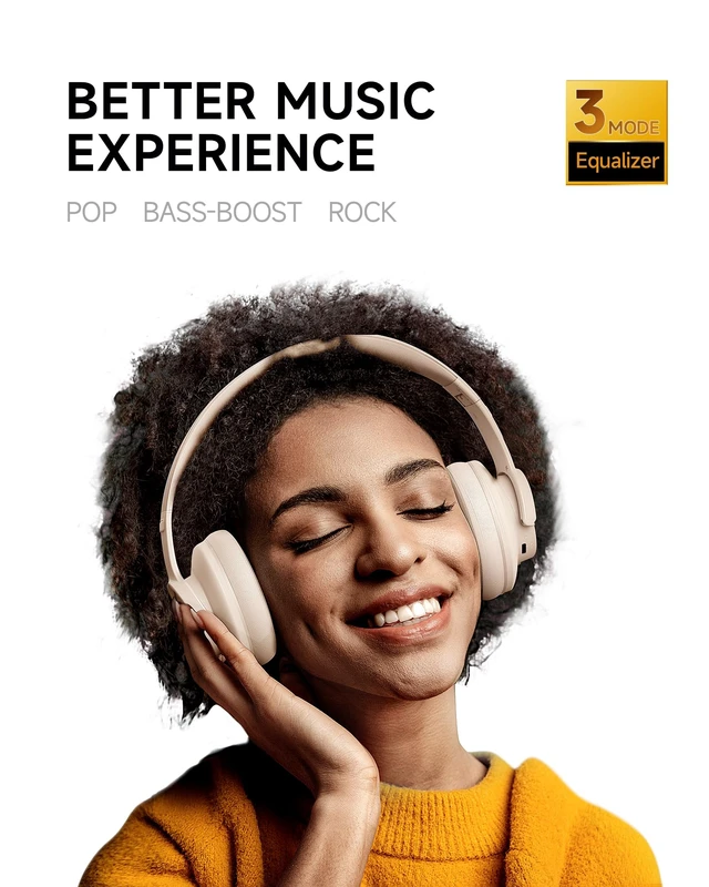 Alt view image 2 of 7 - B8 Wireless Bluetooth Headphones, 120H Playtime, 3EQ Modes, Khaki Over-Ear, Built-in Microphone, Multipoint Connection, Foldable, Button & Touch Controls, for Travel Home Office Phone PC