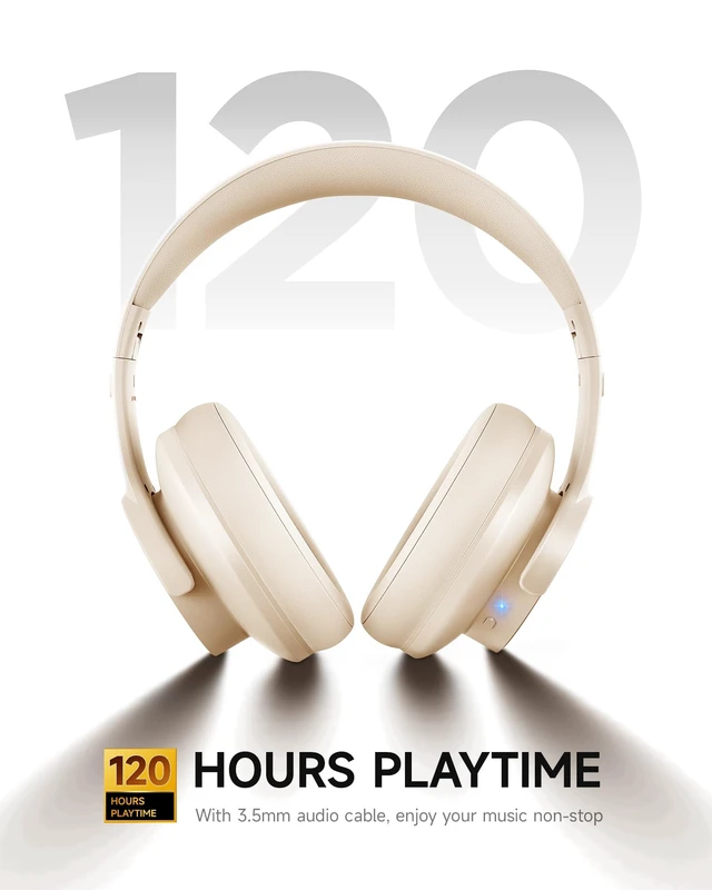 Alt view image 3 of 7 - B8 Wireless Bluetooth Headphones, 120H Playtime, 3EQ Modes, Khaki Over-Ear, Built-in Microphone, Multipoint Connection, Foldable, Button & Touch Controls, for Travel Home Office Phone PC