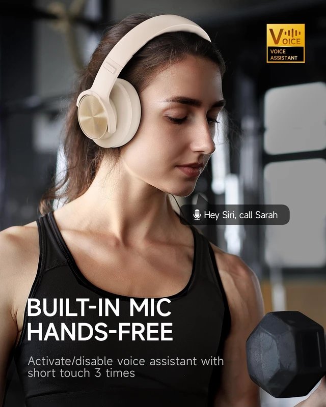 Alt view image 4 of 7 - B8 Wireless Bluetooth Headphones, 120H Playtime, 3EQ Modes, Khaki Over-Ear, Built-in Microphone, Multipoint Connection, Foldable, Button & Touch Controls, for Travel Home Office Phone PC