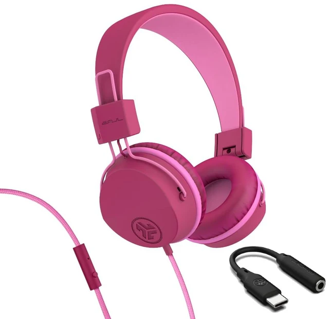 Main image of JBuddies Studio, Kids Wired on-Ear Headphones, Bundle with USB-C Adapter, Volume limiting, Foldable, Dark Pink