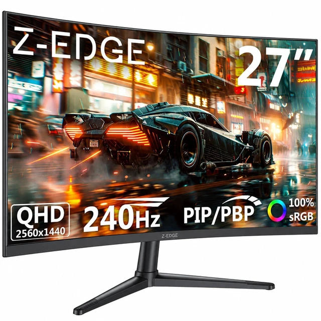 Main image of Z-Edge 27 inch Curved Gaming Monitor, QHD 1440P 240Hz 165Hz 144Hz MPRT 1ms, FreeSync, 1500R Curveture 1.07B Colors, 5000:1 Contrast, UG27PX, PIP/PBP, DP x2, HDMI x2