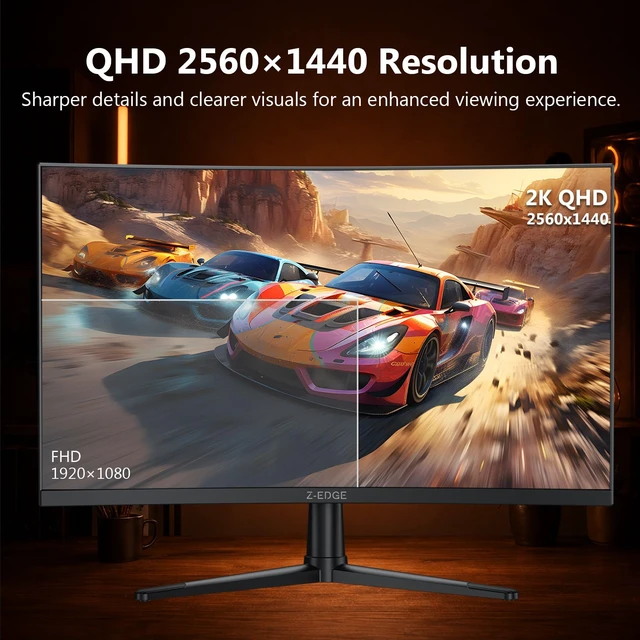 Alt view image 3 of 7 - Z-Edge 27 inch Curved Gaming Monitor, QHD 1440P 240Hz 165Hz 144Hz MPRT 1ms, FreeSync, 1500R Curveture 1.07B Colors, 5000:1 Contrast, UG27PX, PIP/PBP, DP x2, HDMI x2