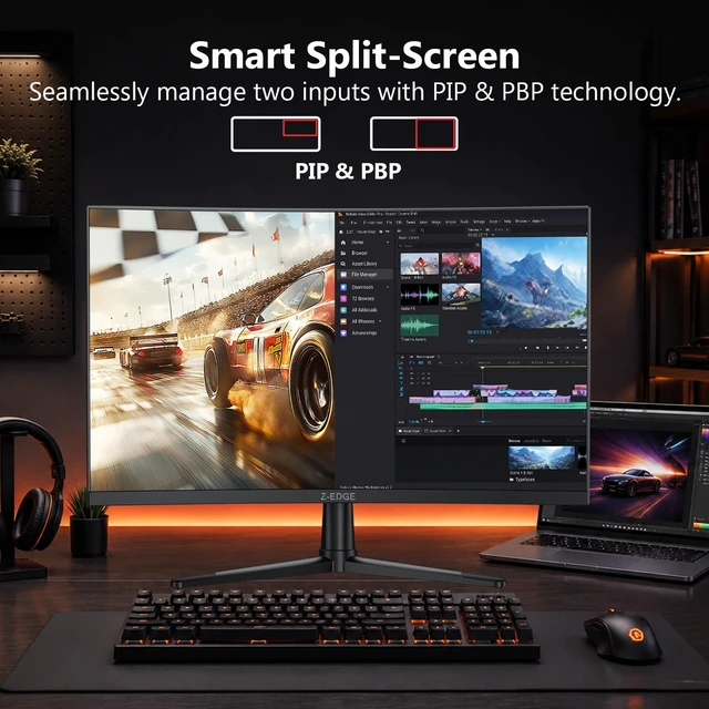 Alt view image 5 of 7 - Z-Edge 27 inch Curved Gaming Monitor, QHD 1440P 240Hz 165Hz 144Hz MPRT 1ms, FreeSync, 1500R Curveture 1.07B Colors, 5000:1 Contrast, UG27PX, PIP/PBP, DP x2, HDMI x2