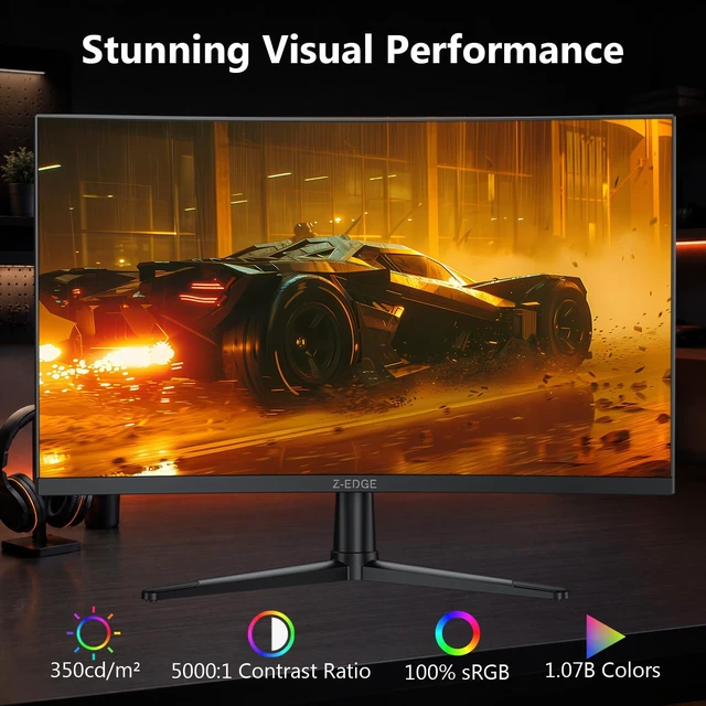 Alt view image 7 of 7 - Z-Edge 27 inch Curved Gaming Monitor, QHD 1440P 240Hz 165Hz 144Hz MPRT 1ms, FreeSync, 1500R Curveture 1.07B Colors, 5000:1 Contrast, UG27PX, PIP/PBP, DP x2, HDMI x2