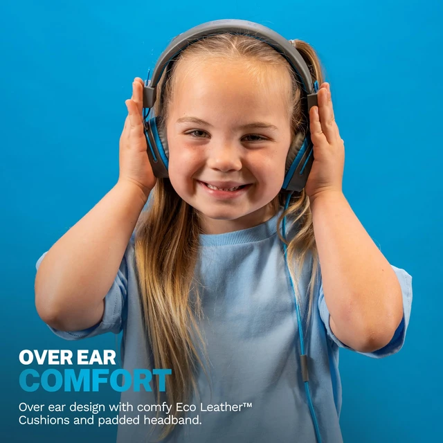 Alt view image 5 of 7 - JBuddies Studio, Kids Wired on-Ear Headphones, Bundle with USB-C Adapter, Volume limiting, Foldable, Grey/Blue