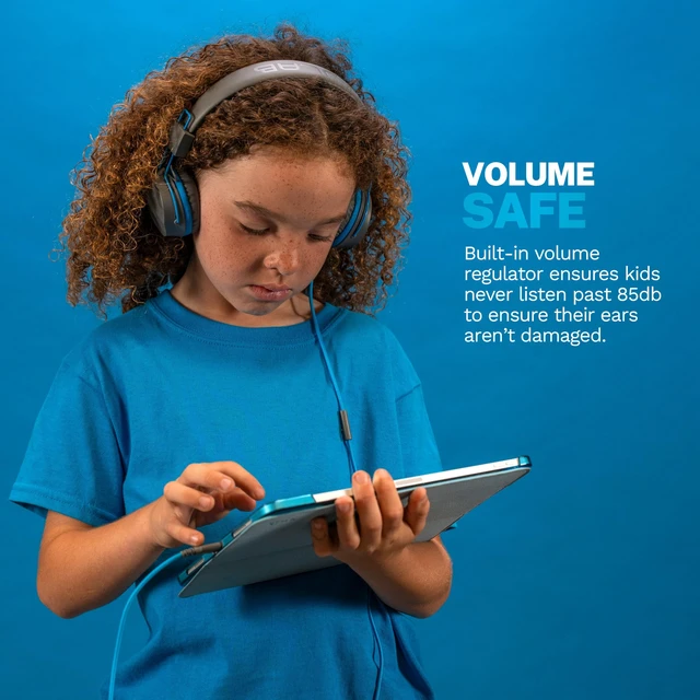 Alt view image 6 of 7 - JBuddies Studio, Kids Wired on-Ear Headphones, Bundle with USB-C Adapter, Volume limiting, Foldable, Grey/Blue