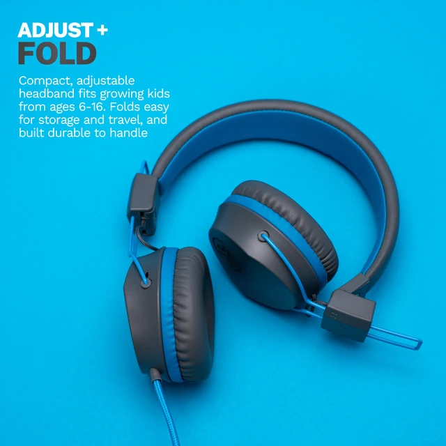 Alt view image 7 of 7 - JBuddies Studio, Kids Wired on-Ear Headphones, Bundle with USB-C Adapter, Volume limiting, Foldable, Grey/Blue