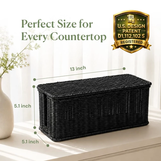 Alt view image 2 of 7 - Cable Management Box, Handmade Rattan Cord Organizer for Power Strip Open Slots Cord Hider for Power Strip, Router & USB Hub, Registered U.S. Design Patent