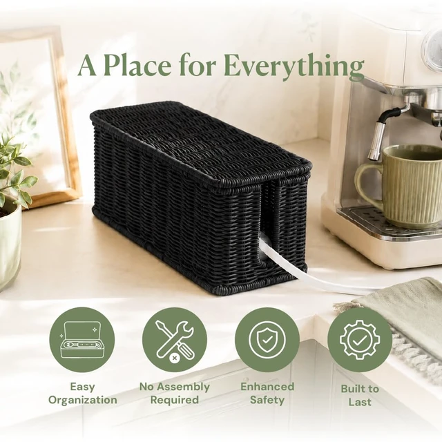 Alt view image 3 of 7 - Cable Management Box, Handmade Rattan Cord Organizer for Power Strip Open Slots Cord Hider for Power Strip, Router & USB Hub, Registered U.S. Design Patent