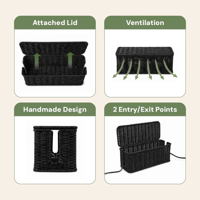 Alt view image 6 of 7 - Cable Management Box, Handmade Rattan Cord Organizer for Power Strip Open Slots Cord Hider for Power Strip, Router & USB Hub, Registered U.S. Design Patent