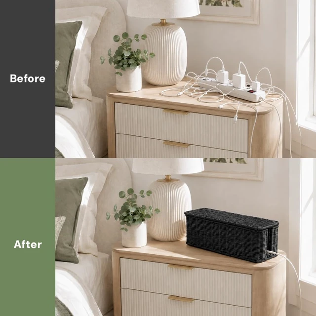 Alt view image 5 of 7 - Cable Management Box, Handmade Rattan Cord Organizer for Power Strip Open Slots Cord Hider for Power Strip, Router & USB Hub, Registered U.S. Design Patent