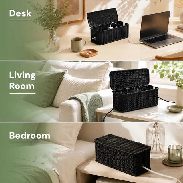 Alt view image 7 of 7 - Cable Management Box, Handmade Rattan Cord Organizer for Power Strip Open Slots Cord Hider for Power Strip, Router & USB Hub, Registered U.S. Design Patent