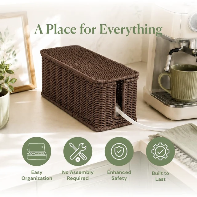 Alt view image 3 of 7 - Cable Management Box, Handmade Rattan Cord Organizer for Power Strip Open Slots Cord Hider for Power Strip, Router & USB Hub, Registered U.S. Design Patent