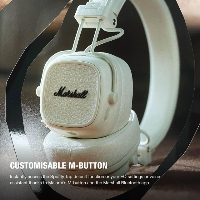 Alt view image 5 of 7 - Major V Wireless On-Ear Bluetooth Headphones - Cream 100+ Hr Playtime Microphone for Calls Lightweight Foldable Design for Travel Detachable Audio Cable