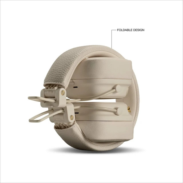 Alt view image 7 of 7 - Major V Wireless On-Ear Bluetooth Headphones - Cream 100+ Hr Playtime Microphone for Calls Lightweight Foldable Design for Travel Detachable Audio Cable