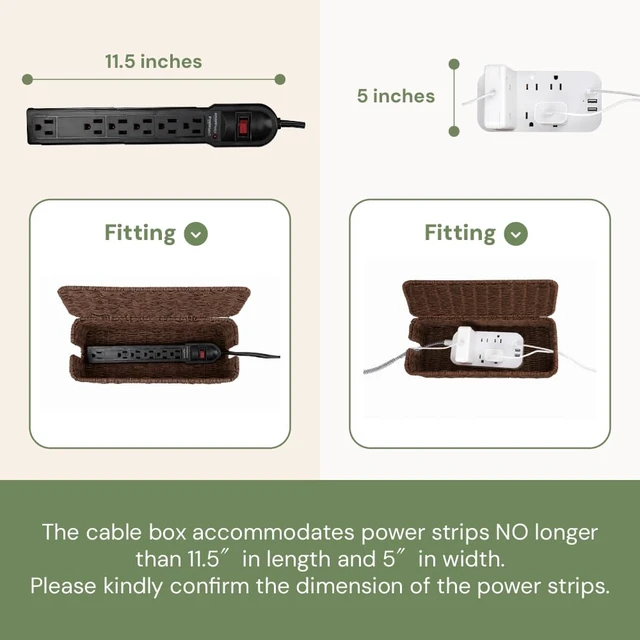 Alt view image 4 of 7 - Cable Management Box, Handmade Rattan Cord Organizer for Power Strip Open Slots Cord Hider for Power Strip, Router & USB Hub, Registered U.S. Design Patent